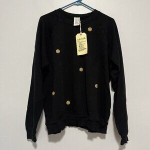 I Stole My Boyfriends Shirt NWT Black Sweatshirt Embroidered Smiley Faces Large